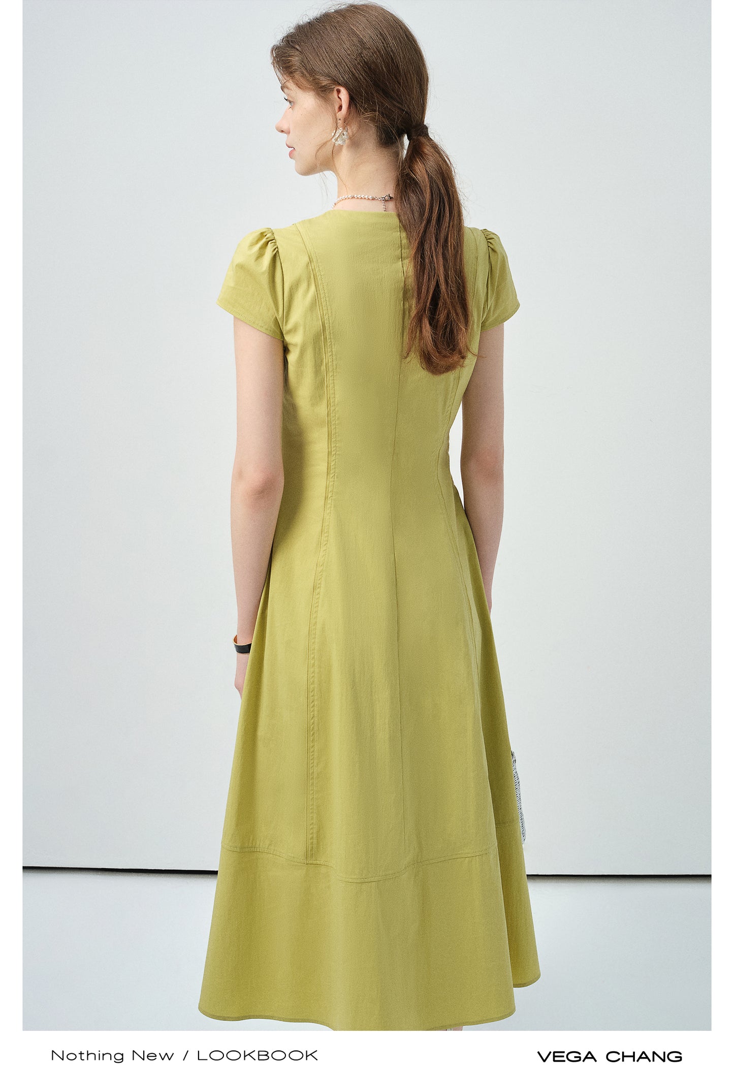 Tailored Puff-Sleeve Dress With Single Button