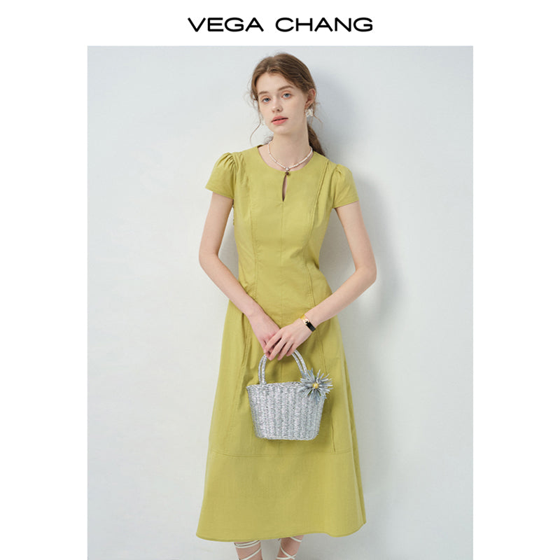 Tailored Puff-Sleeve Dress With Single Button