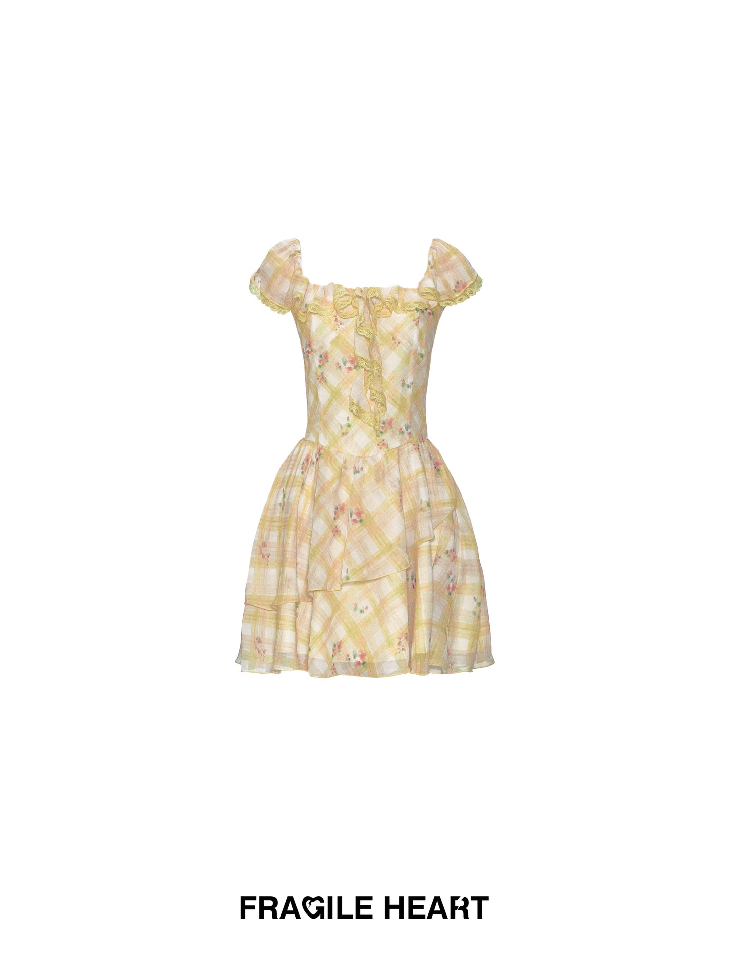 Plaid Floral Dress With Ruffle Detail