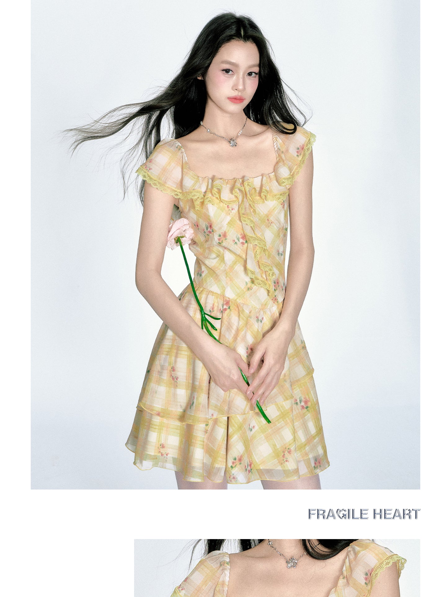 Plaid Floral Dress With Ruffle Detail