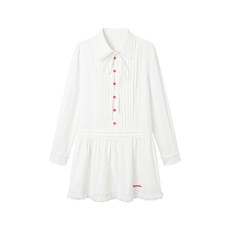 Doll Collar Pintuck Frilled Shirt Dress