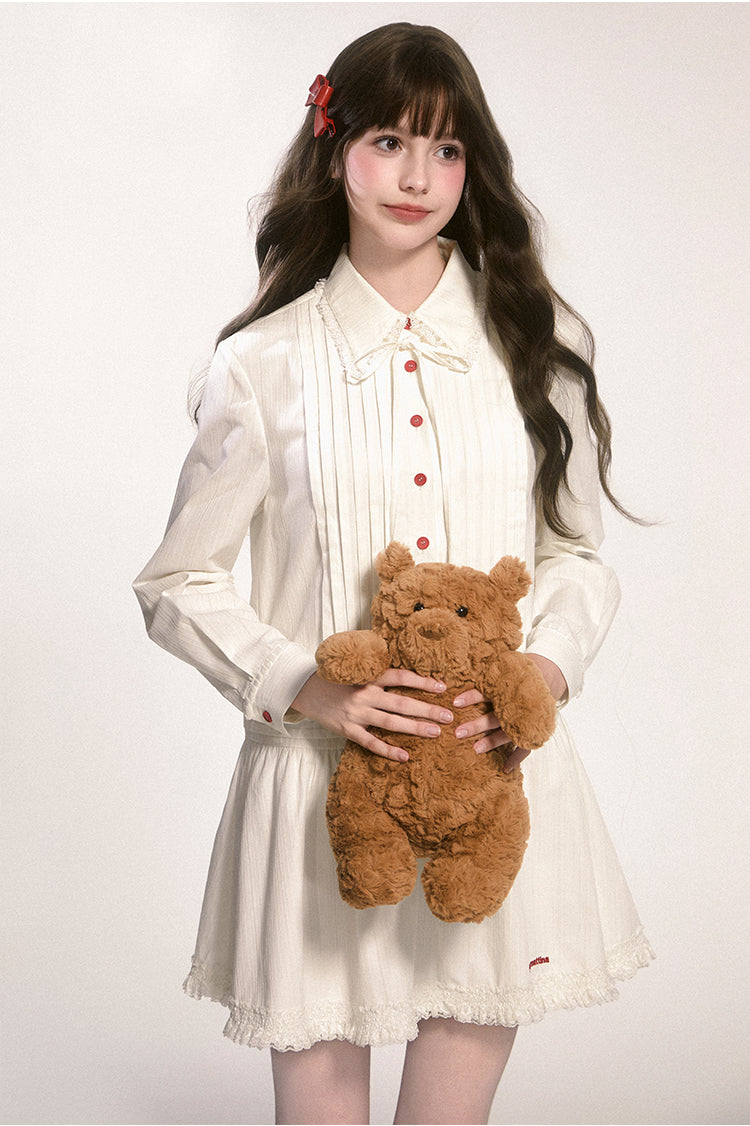 Doll Collar Pintuck Frilled Shirt Dress