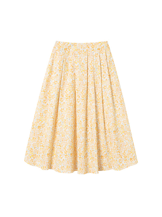 High Waist Floral Cotton Midi Skirt