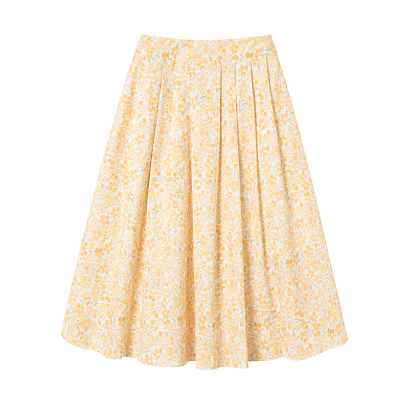 High Waist Floral Cotton Midi Skirt