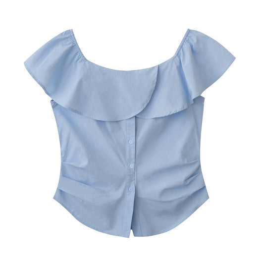 Two-Way Shoulder Flounce Collar Blouse