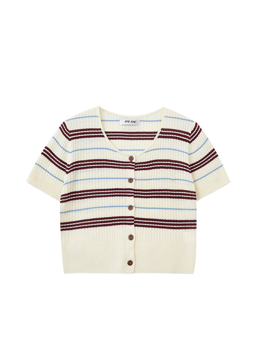 Round Neck Striped Rib Knit Top