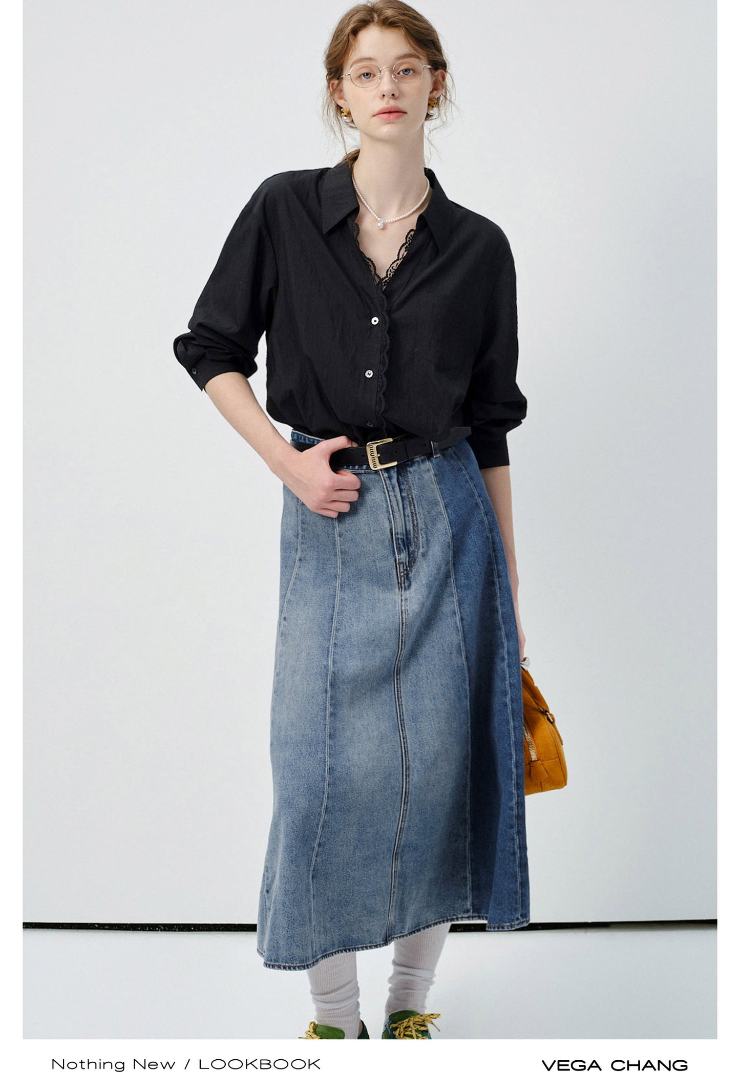 Denim Panel A-Line Skirt