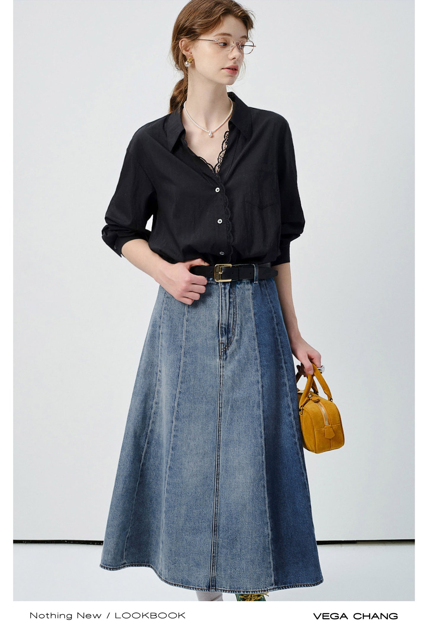 Denim Panel A-Line Skirt