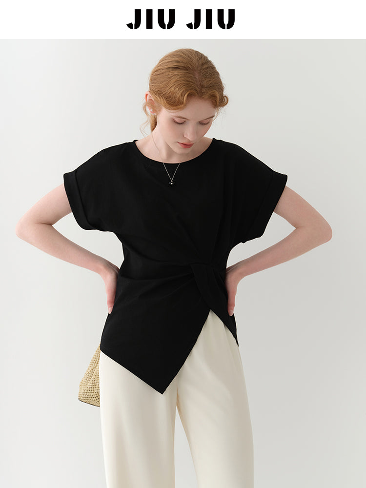 Asymmetric Ruched-Front T-Shirt