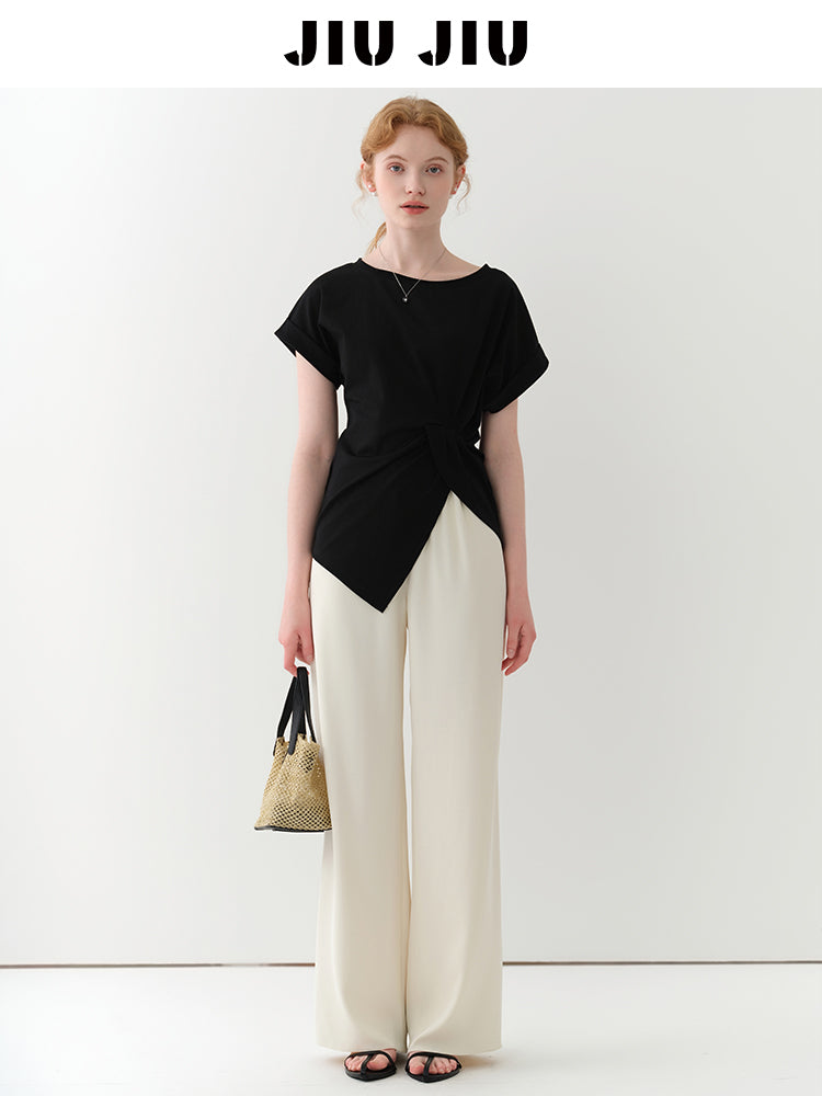 Asymmetric Ruched-Front T-Shirt
