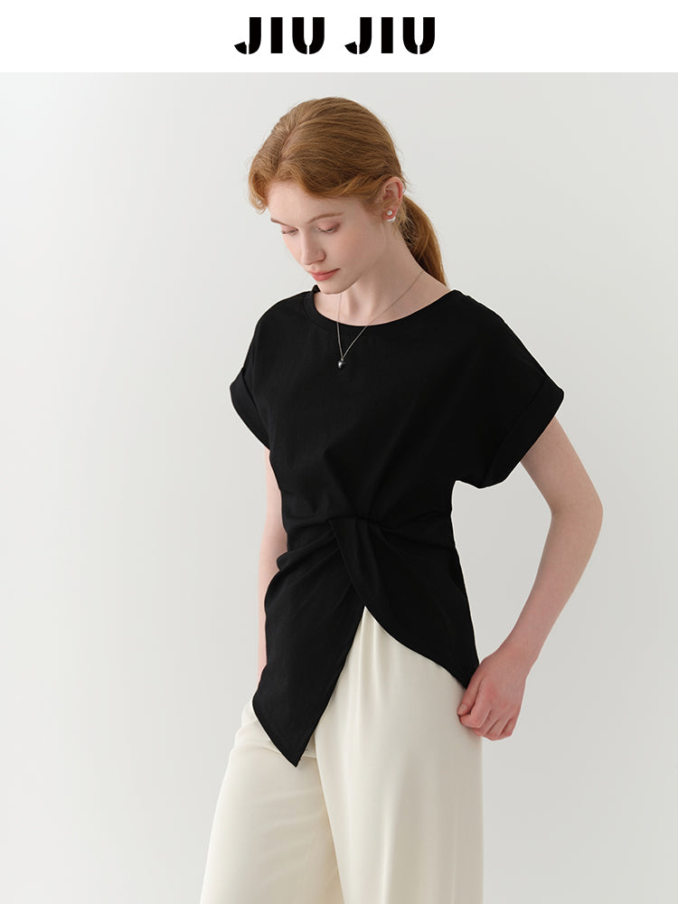 Asymmetric Ruched-Front T-Shirt