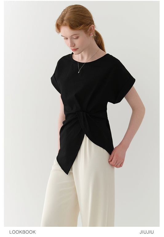 Asymmetric Ruched-Front T-Shirt