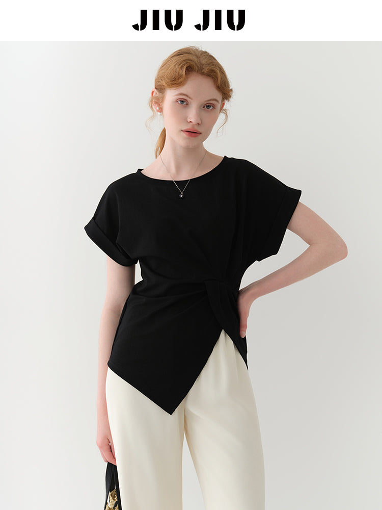 Asymmetric Ruched-Front T-Shirt