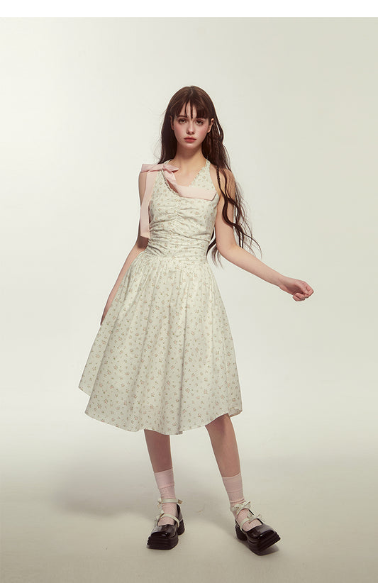 Floral Sleeveless Holiday Dress With Large Bow