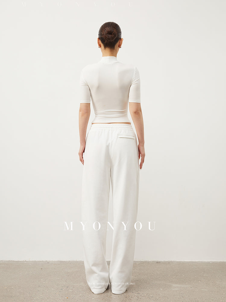 Basic High Neck Cropped Tee With Half Sleeves