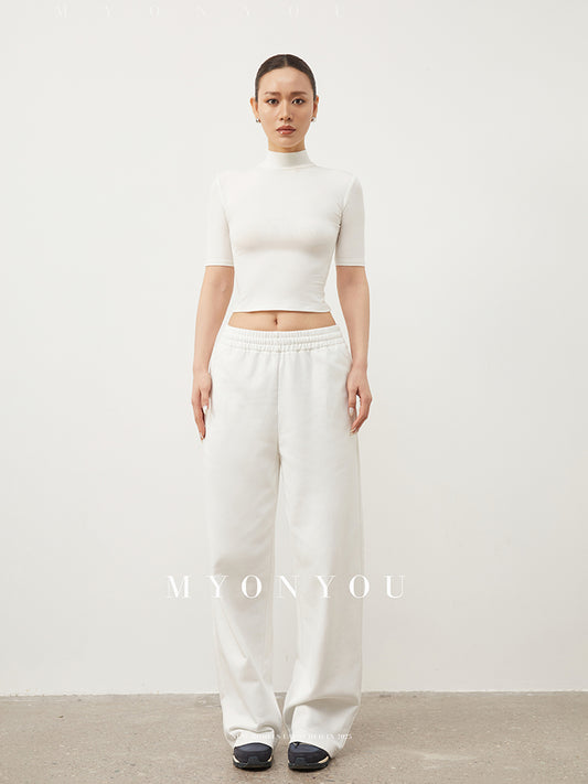 Basic High Neck Cropped Tee With Half Sleeves