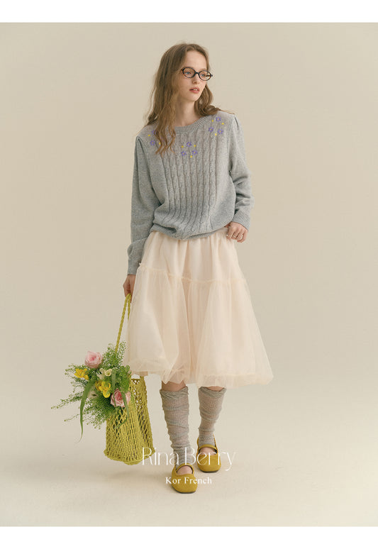 Sheer Mesh Bubble Skirt In Midi Length