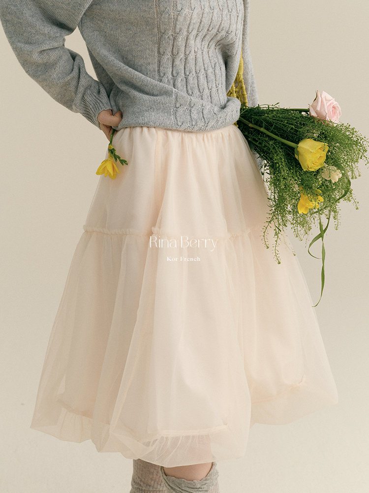 Sheer Mesh Bubble Skirt In Midi Length
