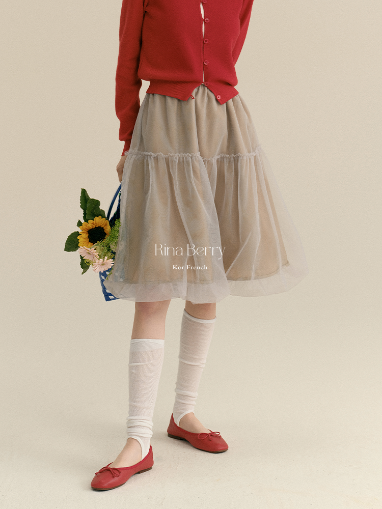 Sheer Mesh Bubble Skirt In Midi Length