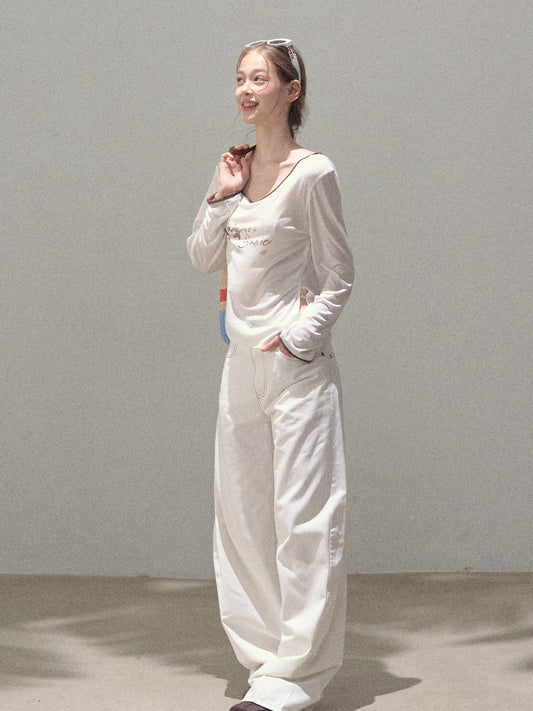 Side Slit Wide Neck Printed Tee