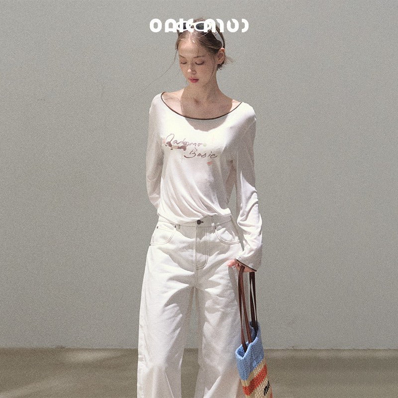 Side Slit Wide Neck Printed Tee