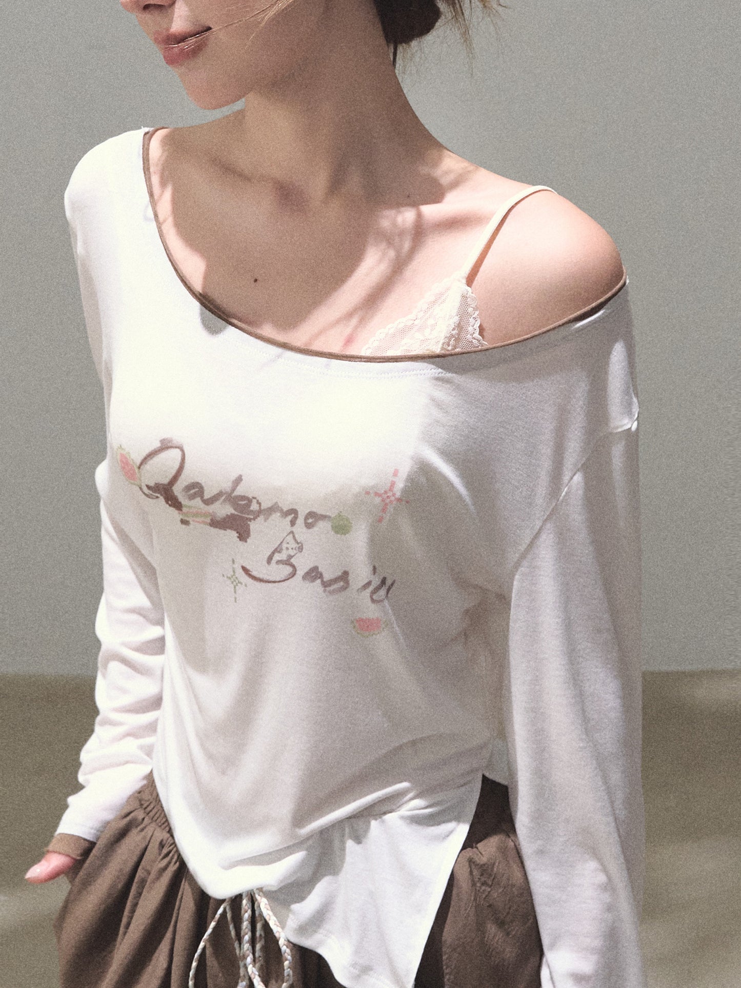 Side Slit Wide Neck Printed Tee