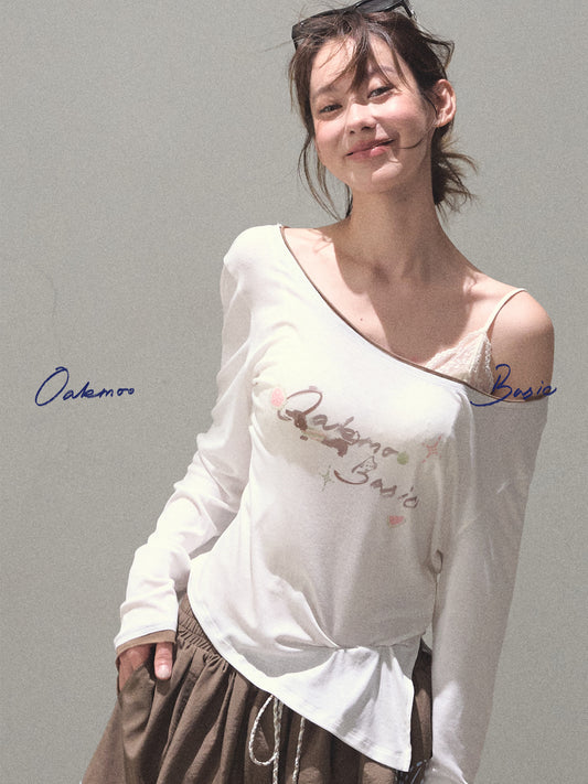 Side Slit Wide Neck Printed Tee