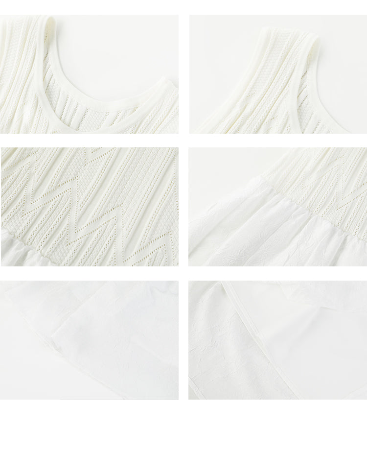 Chevron Lace Knit Dress With Textured Skirt