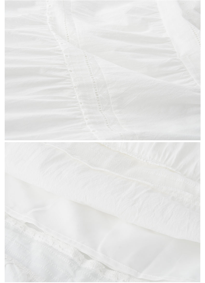 Embroidered Tiered Cotton Skirt With Elasticated Waist