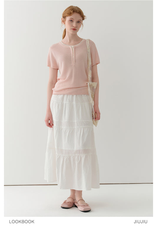 Embroidered Tiered Cotton Skirt With Elasticated Waist