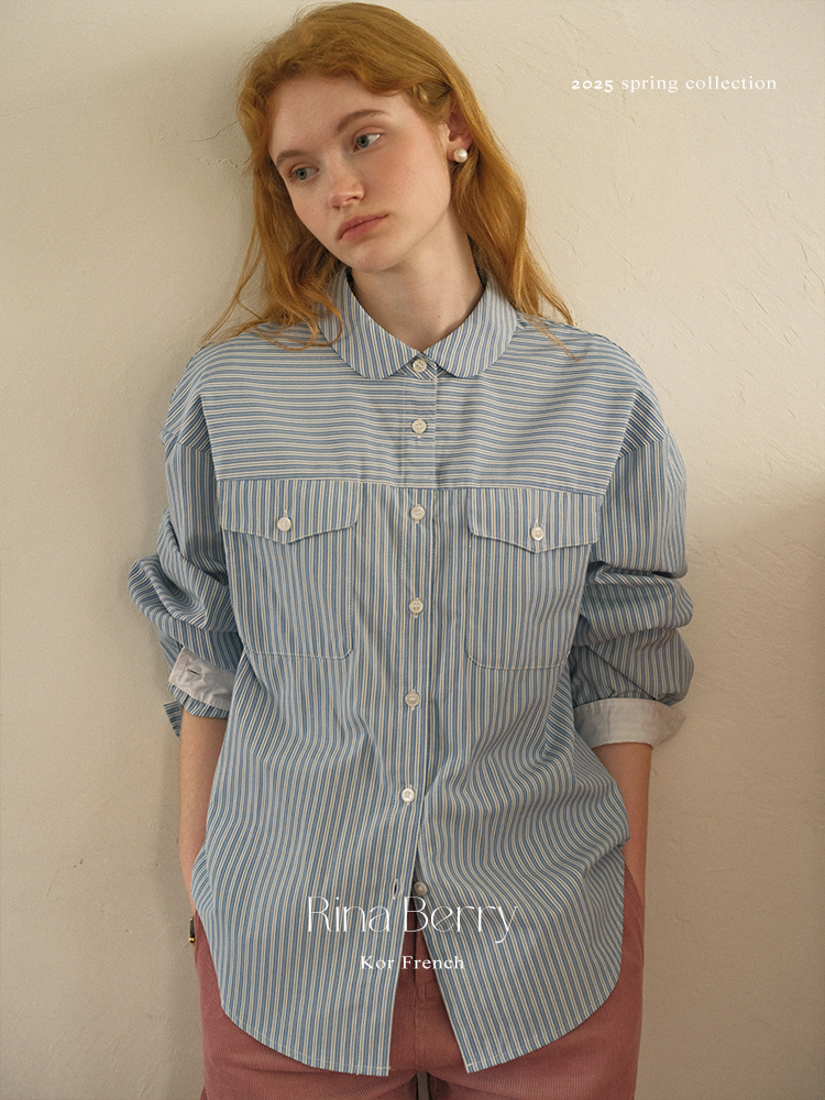 Contrasting Striped Round Collar Shirt