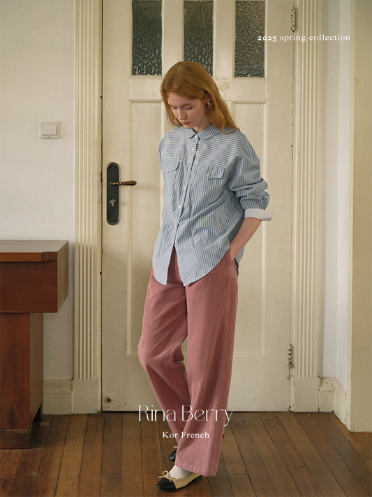 Contrasting Striped Round Collar Shirt