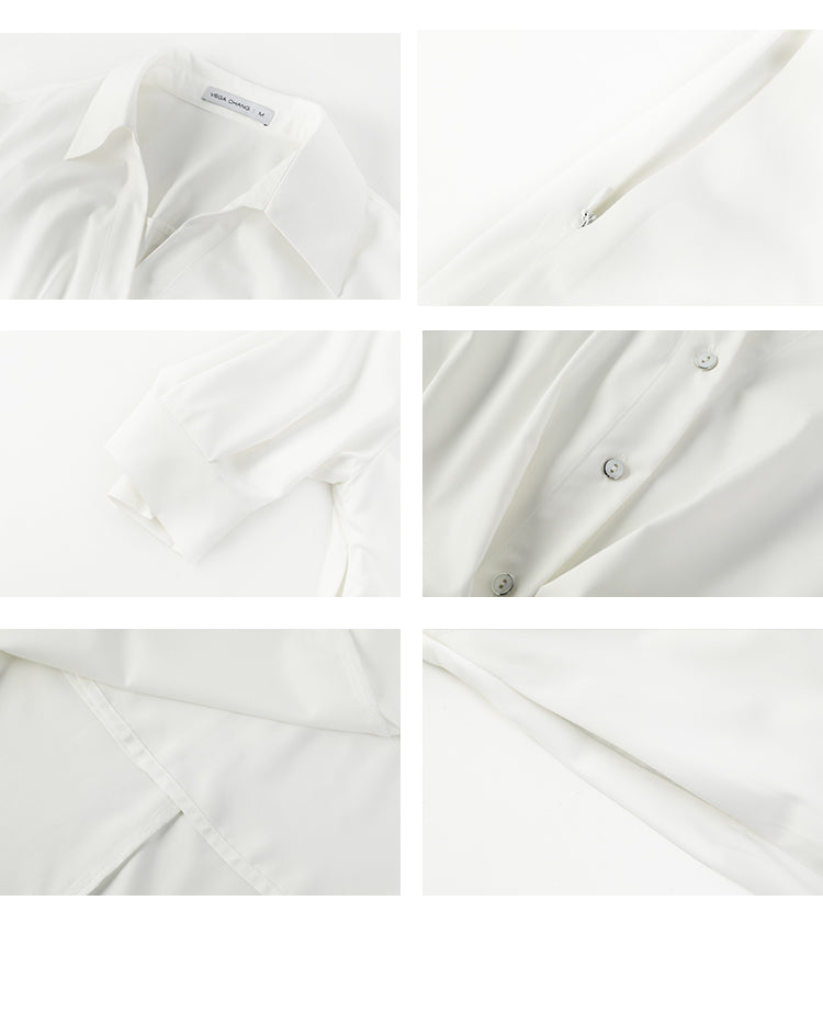 3/4 Sleeve Shirt Dress With Folded Accents