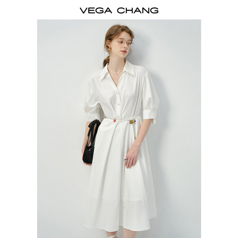 3/4 Sleeve Shirt Dress With Folded Accents