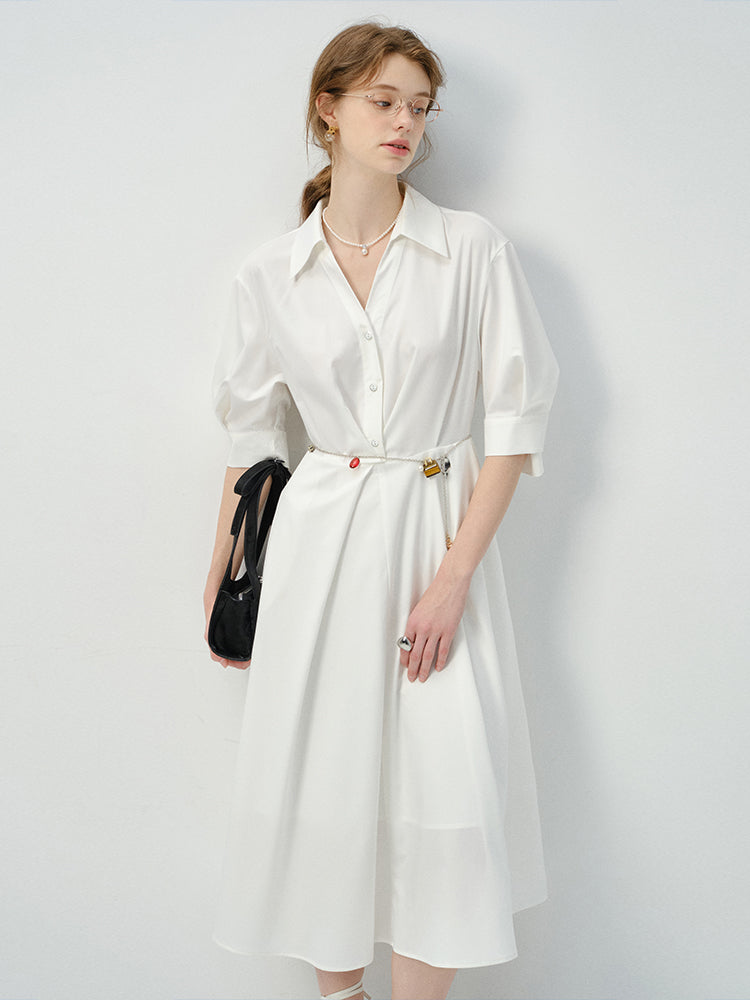 3/4 Sleeve Shirt Dress With Folded Accents