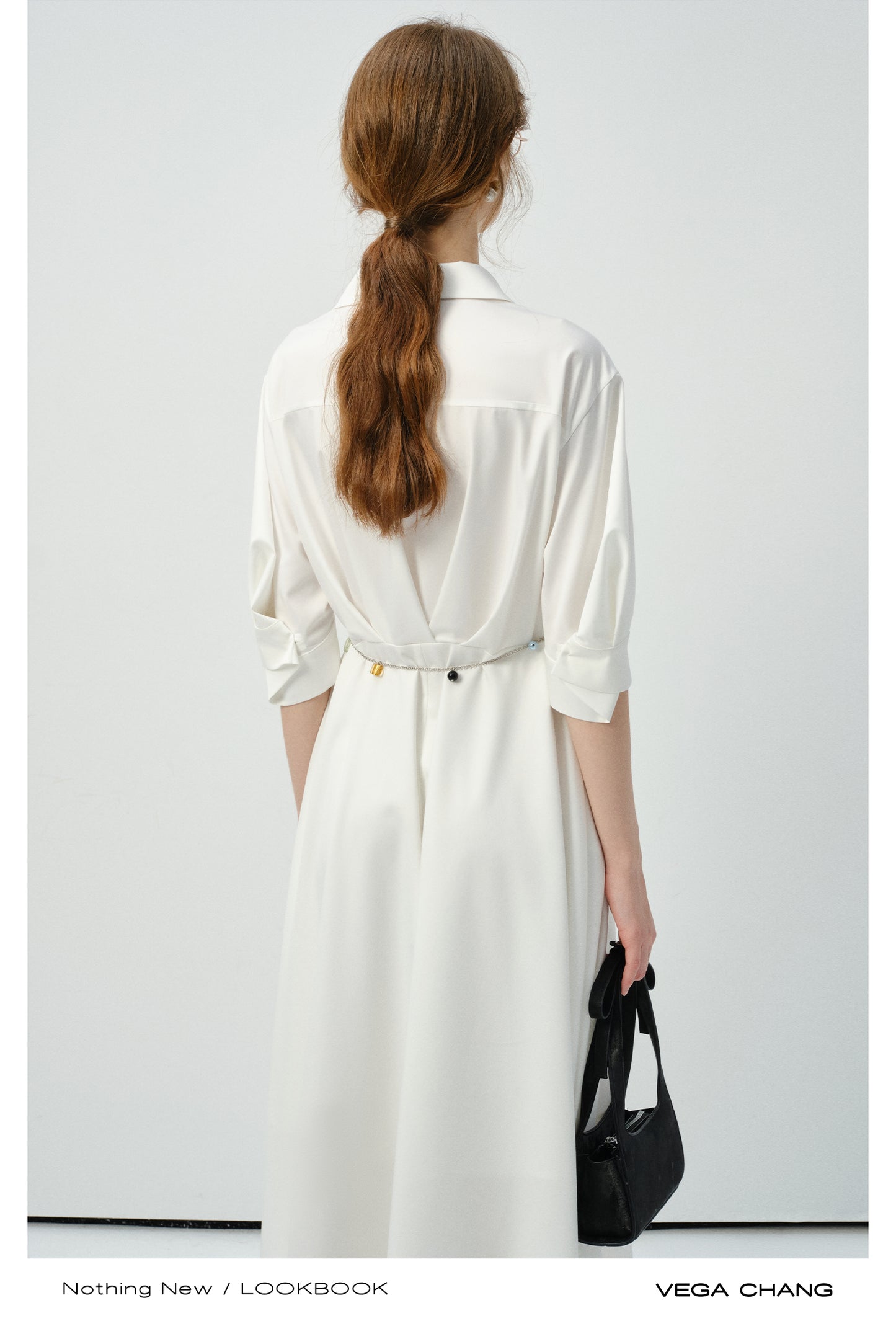 3/4 Sleeve Shirt Dress With Folded Accents