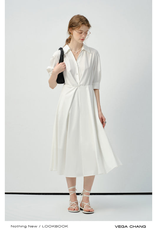 3/4 Sleeve Shirt Dress With Folded Accents