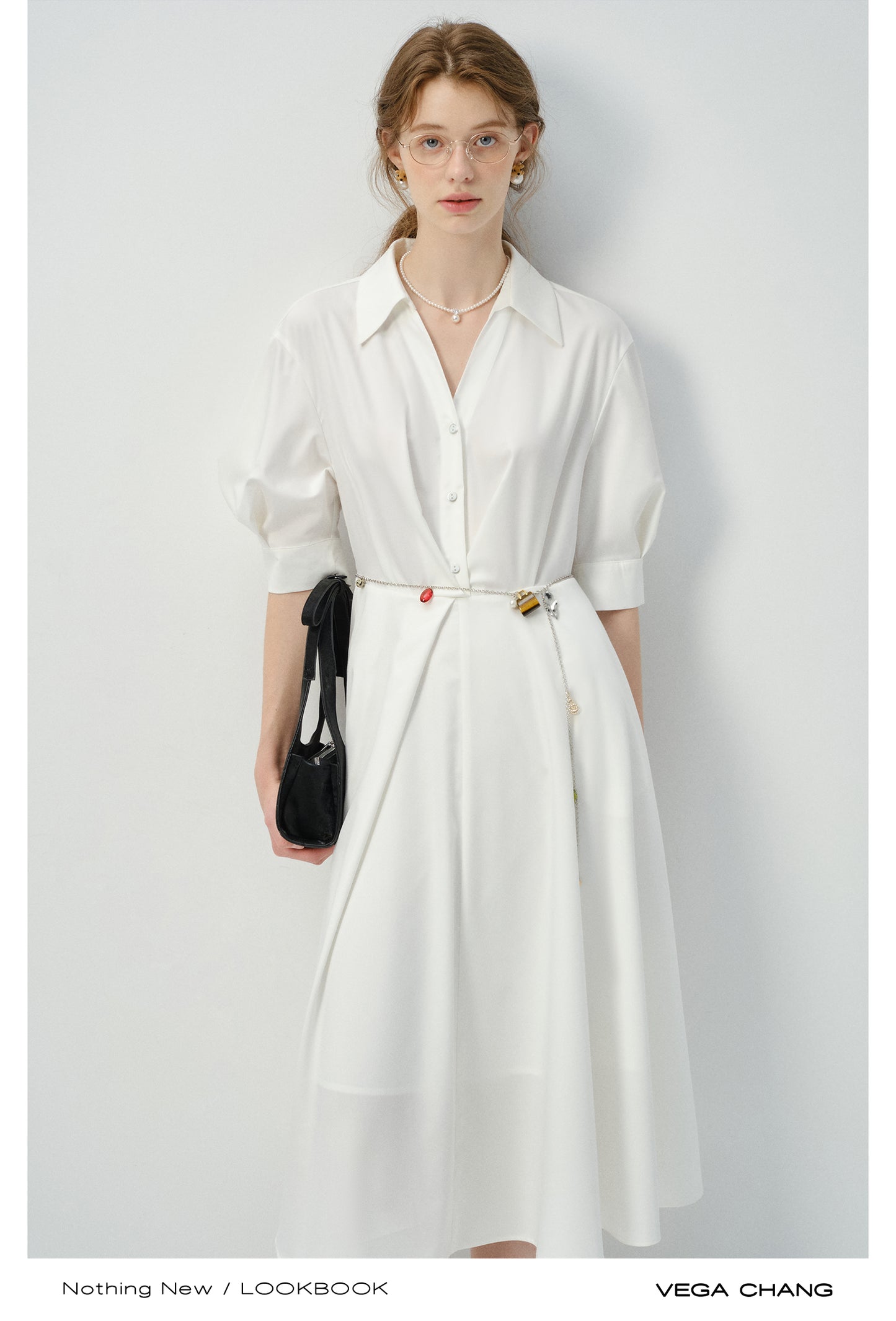 3/4 Sleeve Shirt Dress With Folded Accents