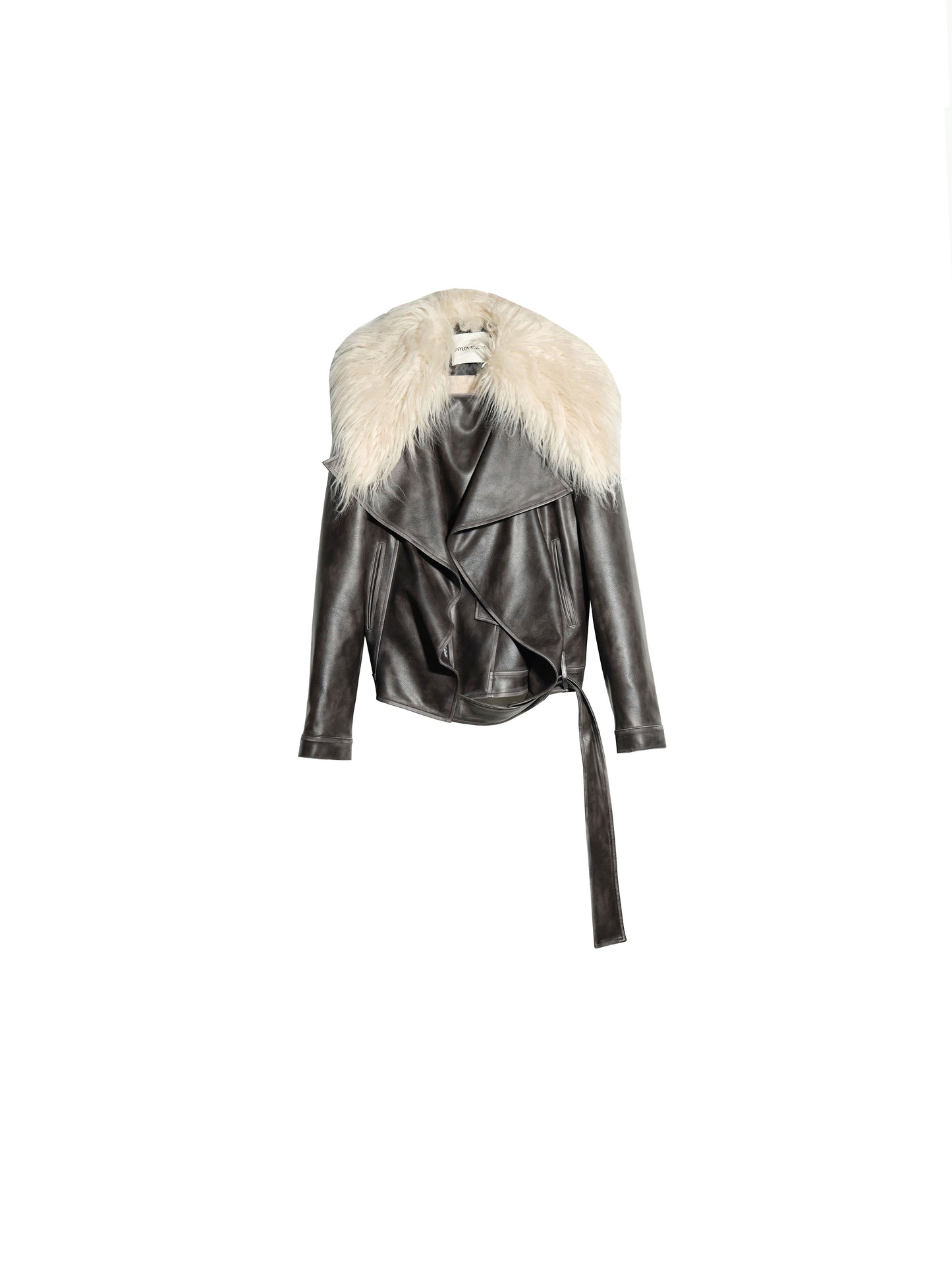 Shaggy Fur Collar Faux Leather Moto Jacket