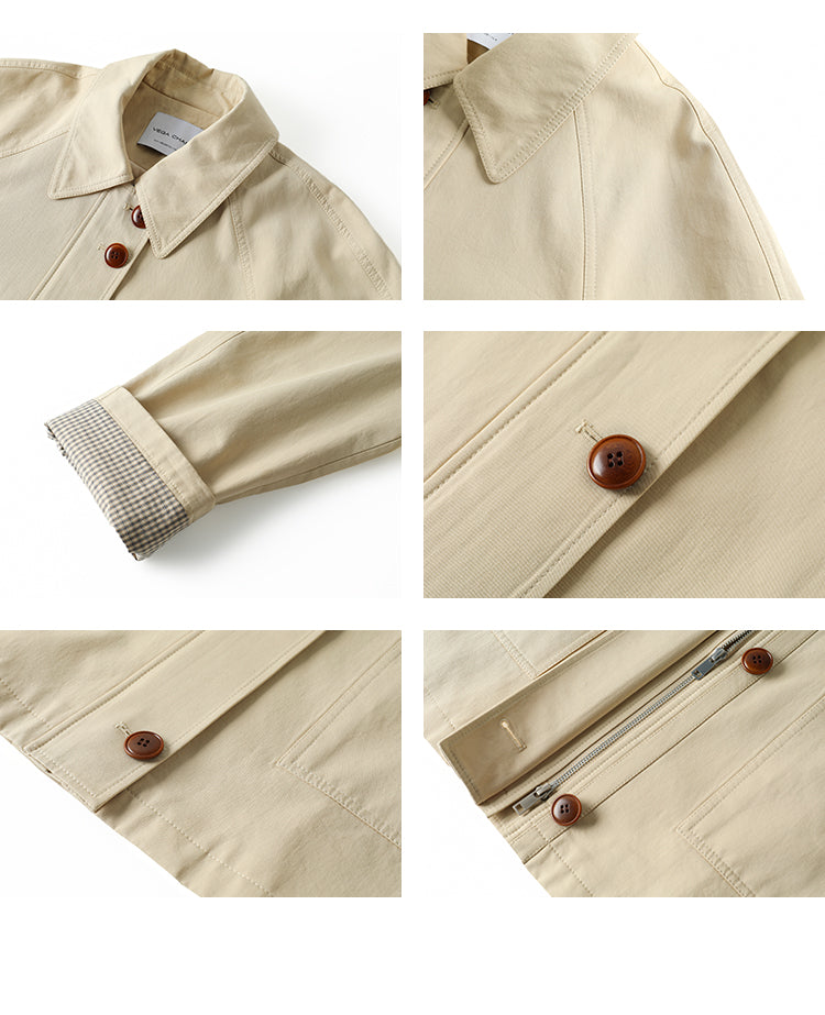 Minimalist Dual Closure Jacket With Plaid Cuffs