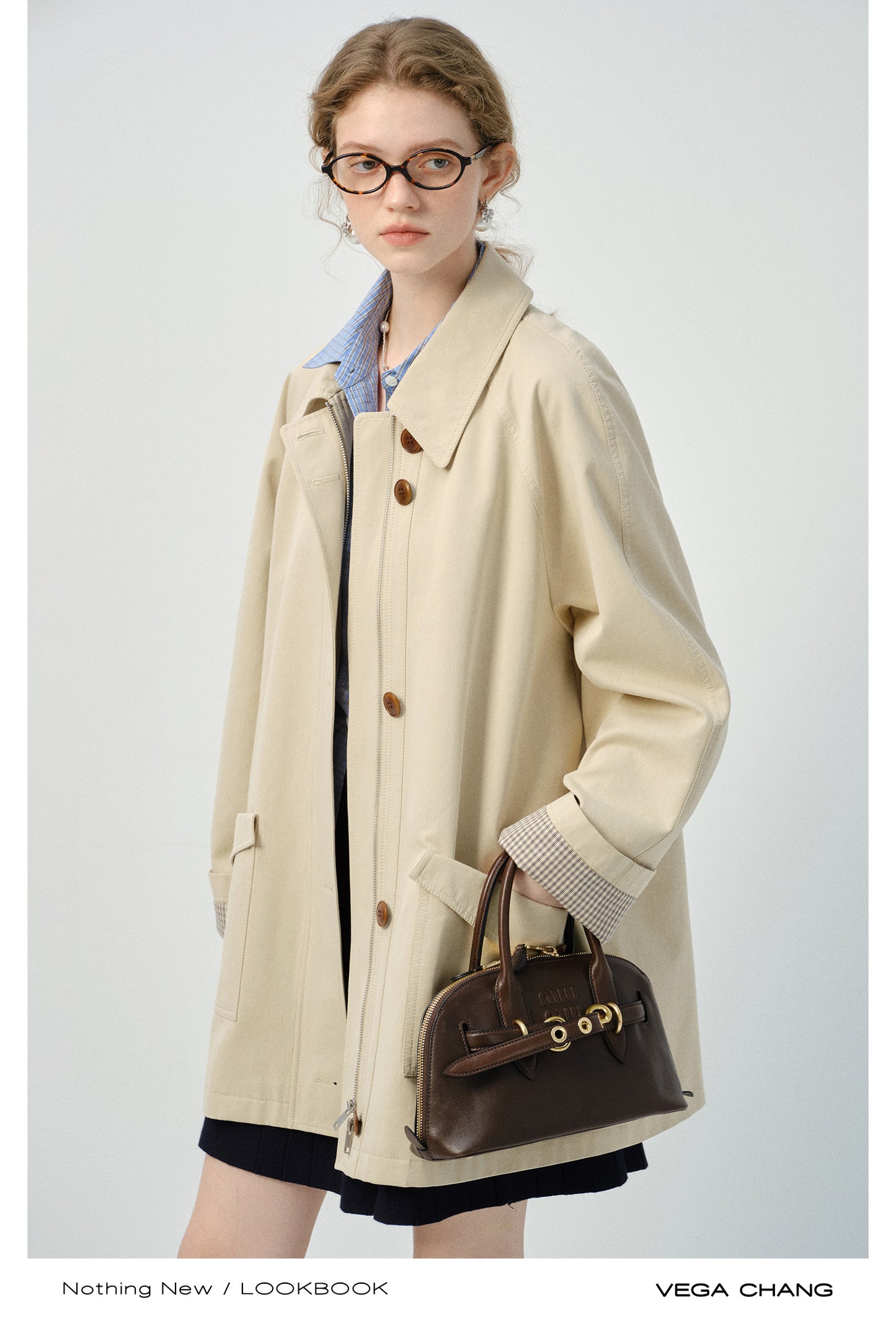 Minimalist Dual Closure Jacket With Plaid Cuffs