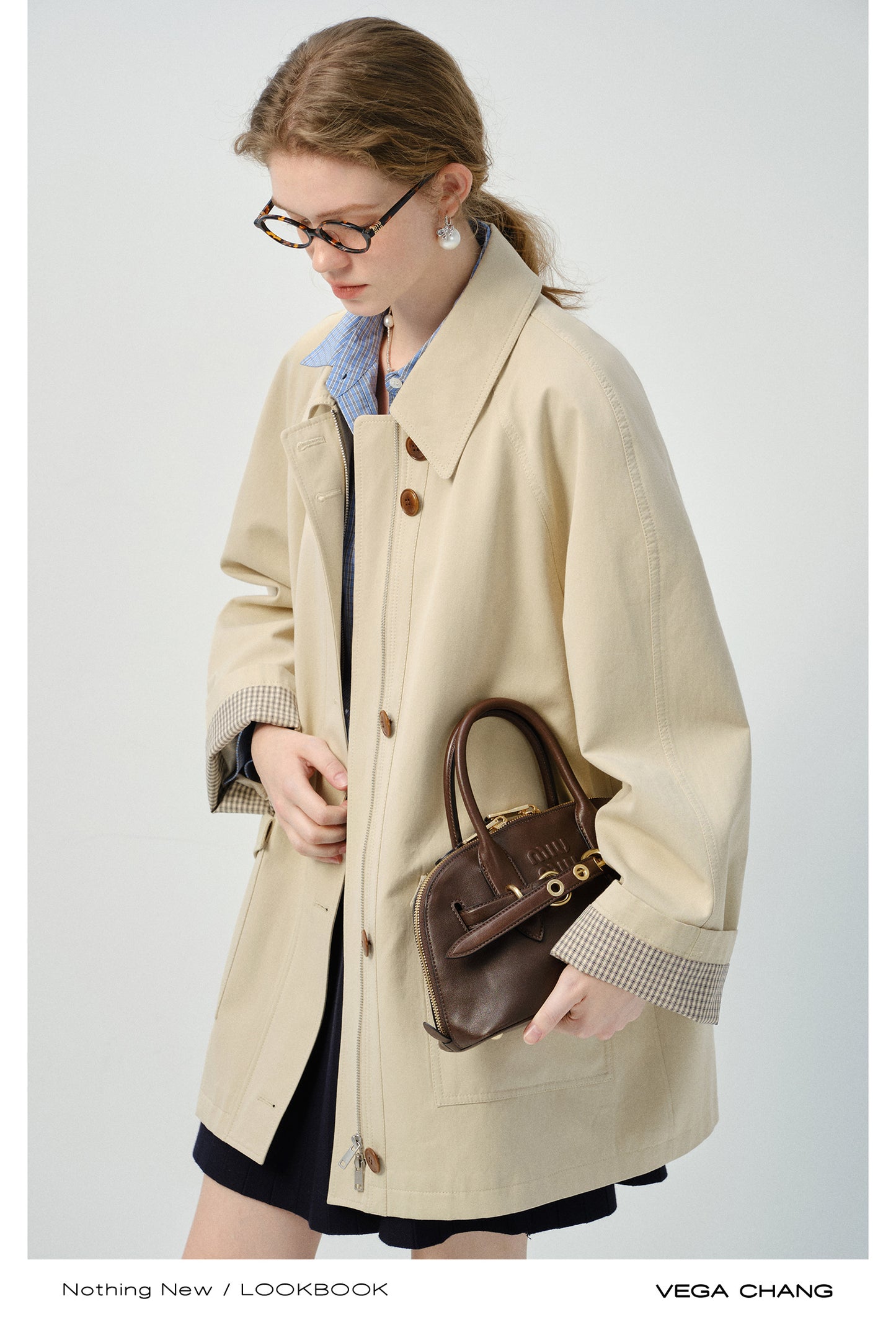 Minimalist Dual Closure Jacket With Plaid Cuffs