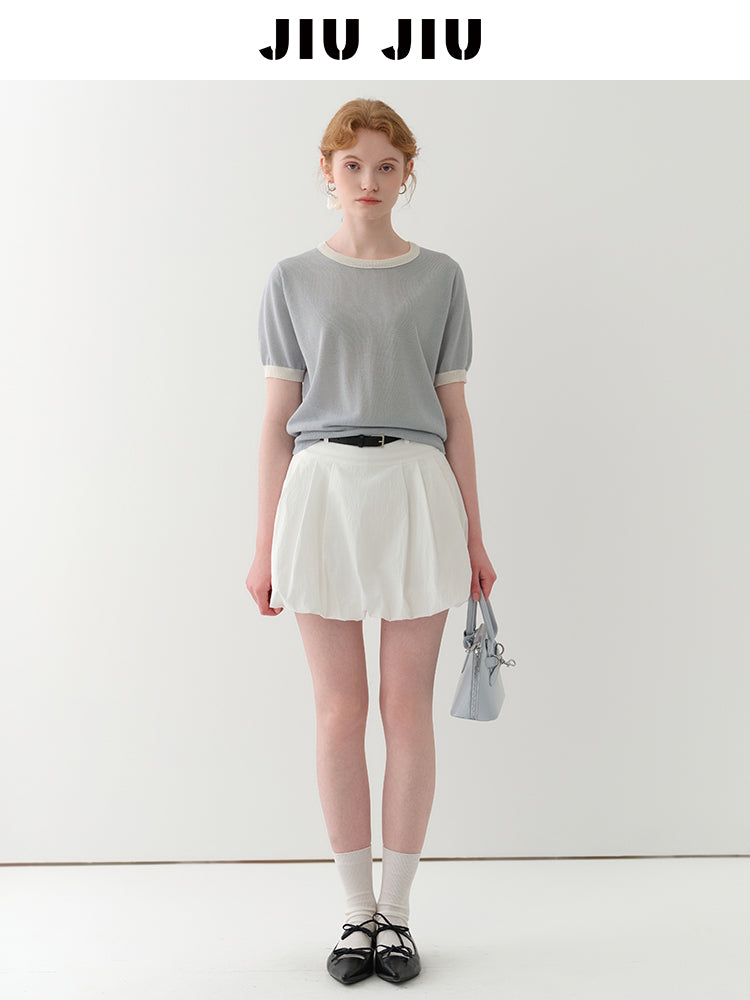 High-Waist Bubble Skirt In Cotton-Nylon Blend