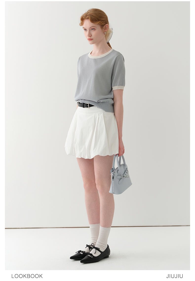 High-Waist Bubble Skirt In Cotton-Nylon Blend