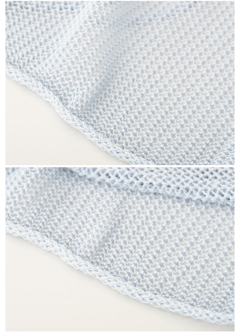 Tie-Front Mesh Knit Long Sleeve Top With Inner Cami Set