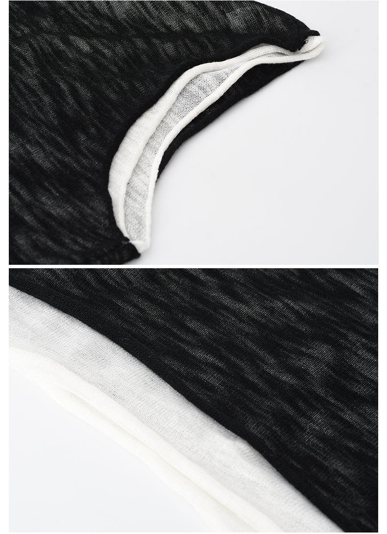 Layered Sheer Knit Sleeveless Top With Rolled Hem