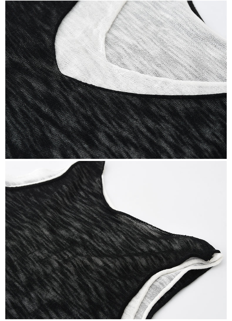 Layered Sheer Knit Sleeveless Top With Rolled Hem