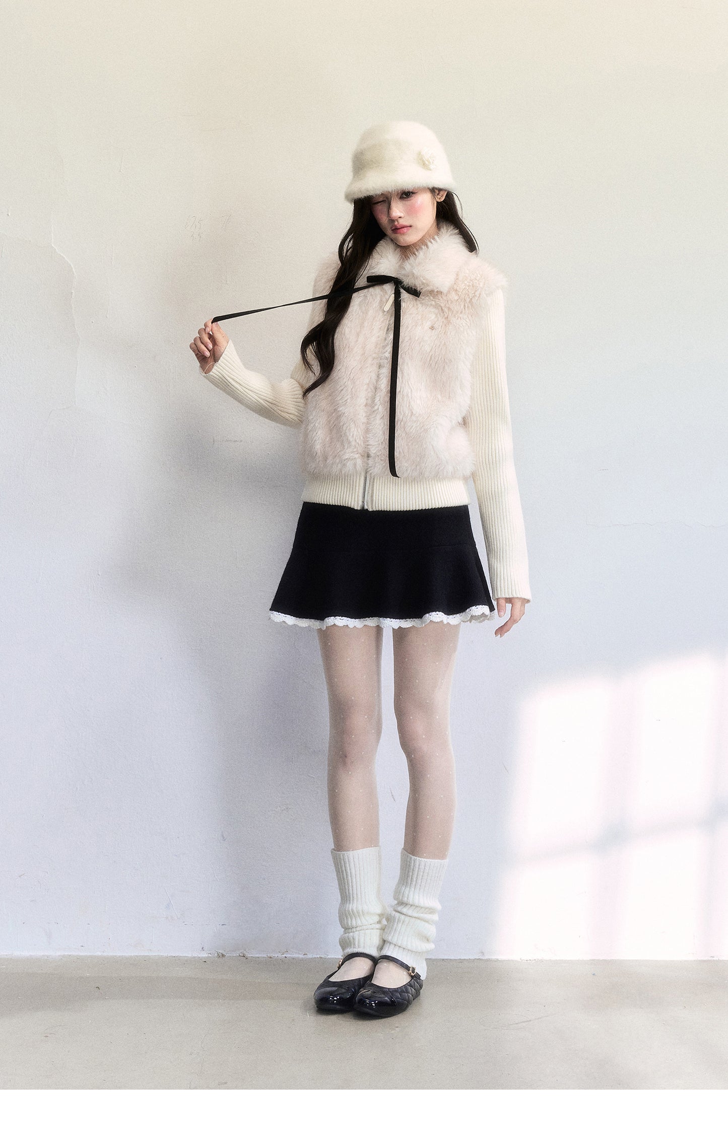 Wool-Blend Flared Peplum Skirt With Lace Trim