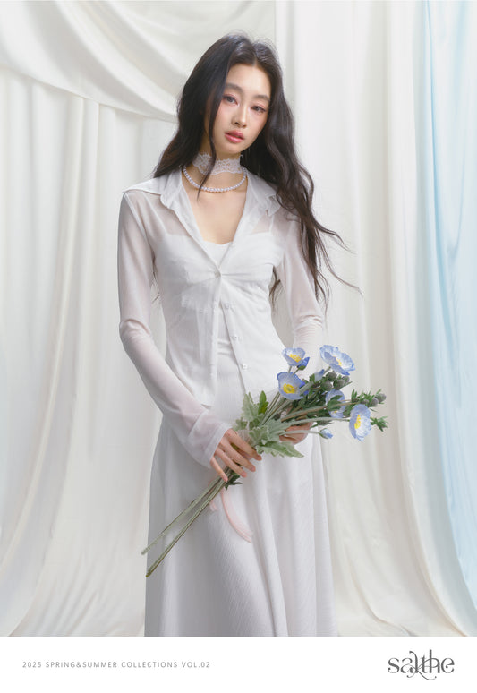 Flowy Embroidered Dress & Slim Fit Sheer Shirt