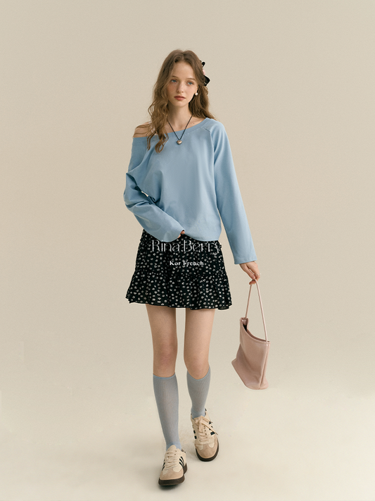 Basic Cotton Pullover With Wide Neckline